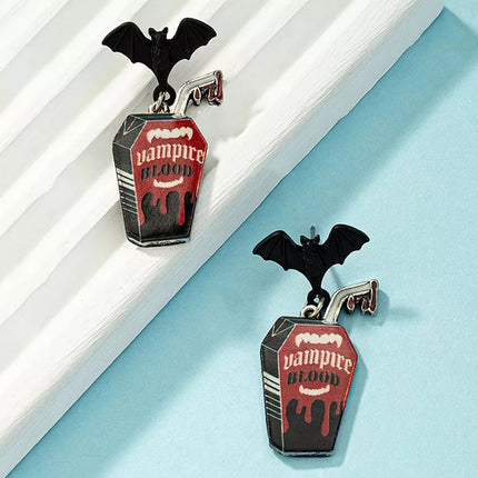 Halloween Gothic Vampire Coffin Bat Wing Drop Earrings