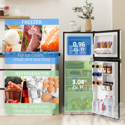 Small Fridge with Freezer, 4 Cu Ft Refrigerator with Reversible Doors,