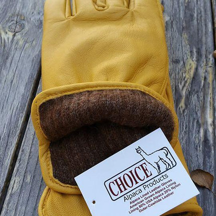 Alpaca Knit Lined Cowhide Leather Gloves - Alpaca Made in the USA