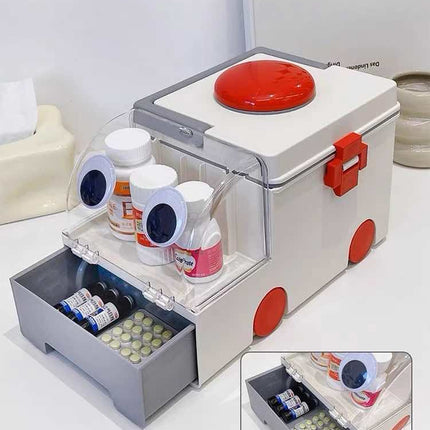 Ambulance Family First Aid Kit - Cute Medicine Lock Storage Box Organi