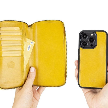 Apple iPhone 14 Series Detachable and Zipper Leather Wallet Case - PMW