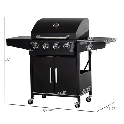 52" Barbecue Grill with Wheels 4+1 Burner Liquid Propane Gas Grill
