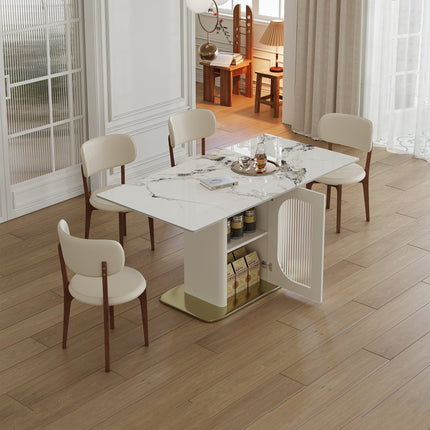 63 Modern 4-6 Person Dining Table Set With Storage  Burnt Stone