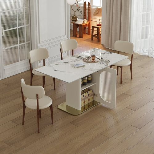 63 Modern 4-6 Person Dining Table Set With Storage  Burnt Stone
