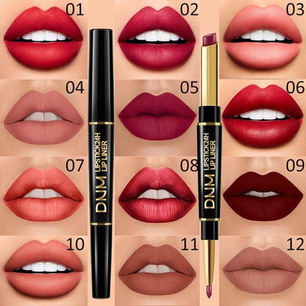 DNJ Double-Ended 6 Pcs Matte Lipstick & Lip Liner 2-in-1 Long-Lasting