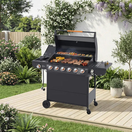 6 Burner BBQ Propane Gas Grill With Side Burner 72000 BTU Output