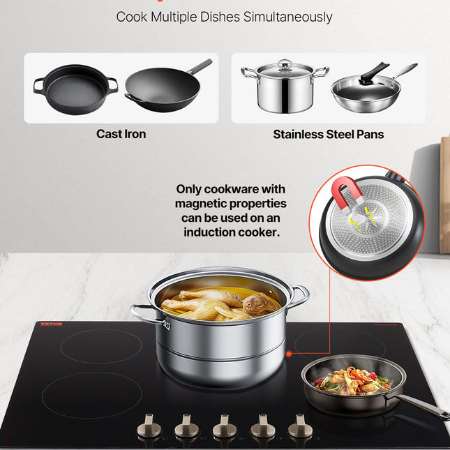 9200W 5 Burner Induction Cooktop Electric Countertop Burner Knob