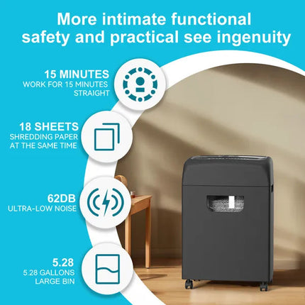 Woolsche Paper Shredder For Home,18-Sheets Cross Cut With 5.28 Gallon