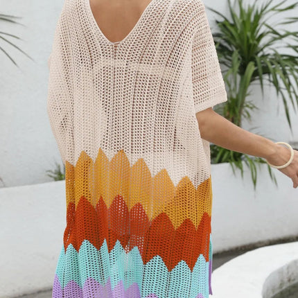 Openwork V-Neck Half Sleeve Cover-Up