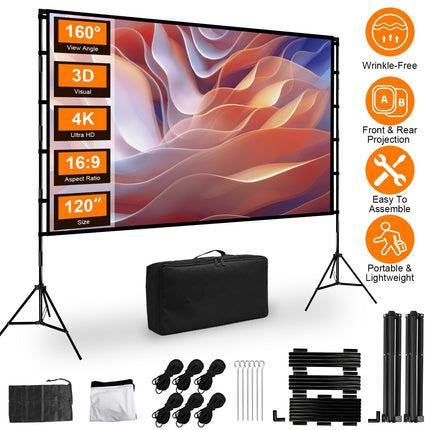 1Pc 120inch Or 100inch Projector Screen With Stand 16 9 4K HD Rear