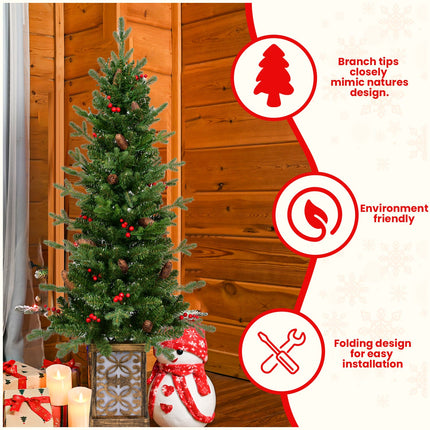 4ft Pre-lit Potted Porch Christmas Tree, Small Slim Christmas Tree