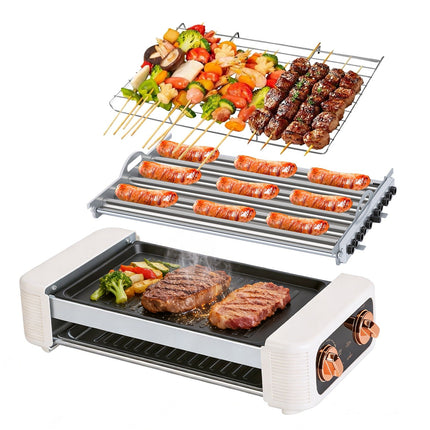 3 In 1 Electric Hot Dog Roller Machine With Grill & Griddle 6-Roller
