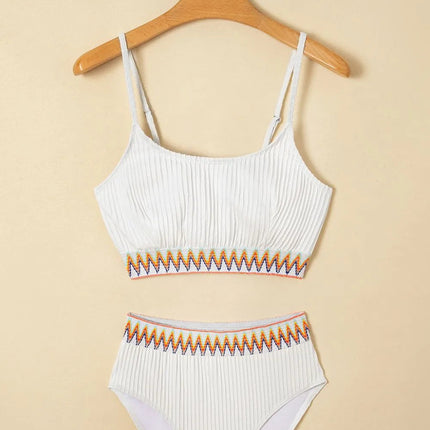 Textured Contrast Banding Bikini High Waist 2pcs Swimsuit
