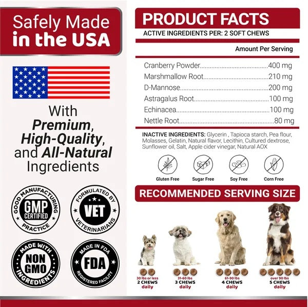 Dog UTI Treatment 170 Treats Cranberry Supplement For Dogs Bladder