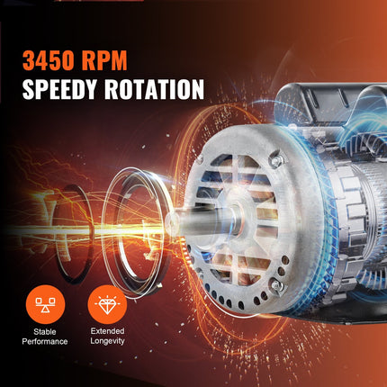5HP Air Compressor Electric Motor 230V 25A 3450RPM 56Hz Frame CW CCW