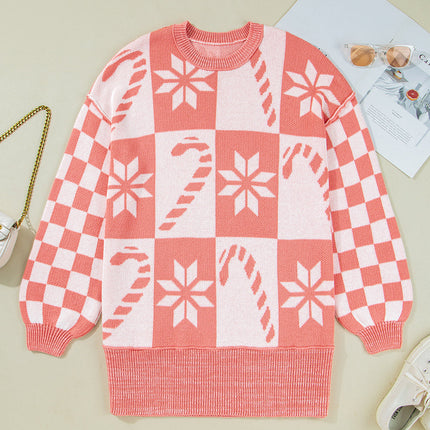 Christmas Candycane Snowflake Checker Sweater