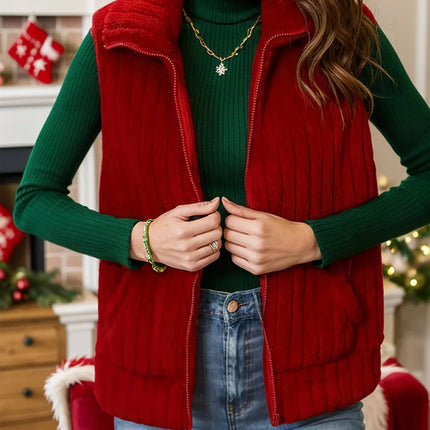 Pocketed Zip Up Vest Coat
