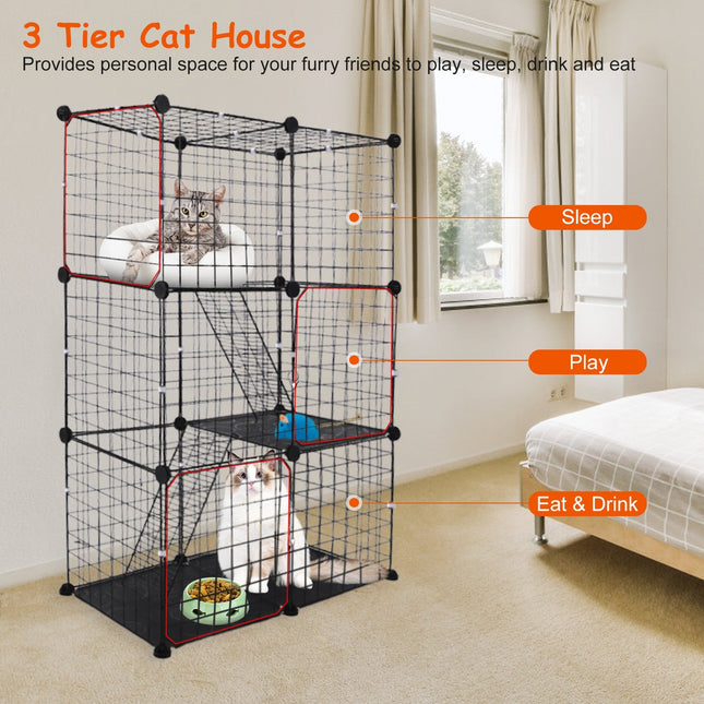 3 Tier Cat Playpen Cage Metal Indoor Cat House Detachable Kitten House
