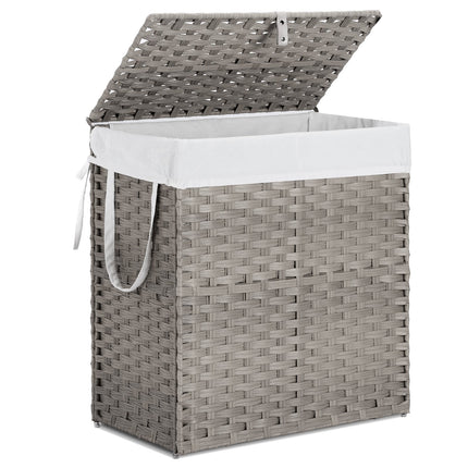 Laundry Basket With Lid, 110 L Hand-Woven Pp Rattan Laundry Basket