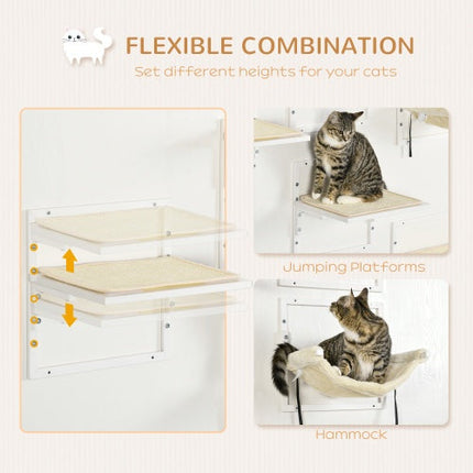 PawHut 6-pc Modern Cat Wall Shelves For Indoor Cats, Height Adjustable