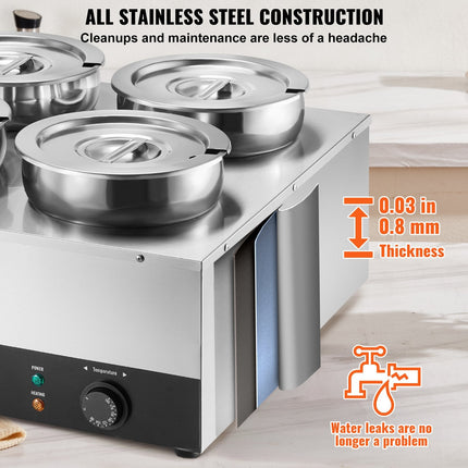 Electric Soup Warmer, Four 7.4QT Stainless Steel Round Pot 86~185°F