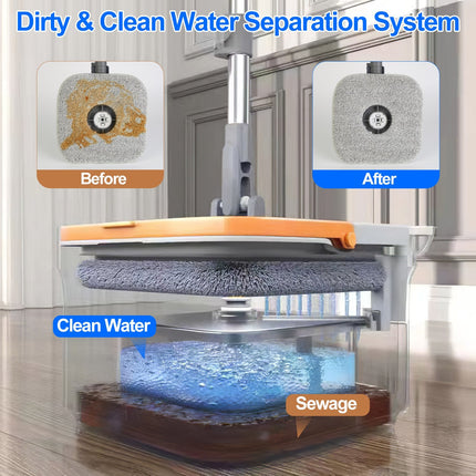 Spin Mop And Bucket System Includes Dual Compartment Mop Bucket 4Pcs