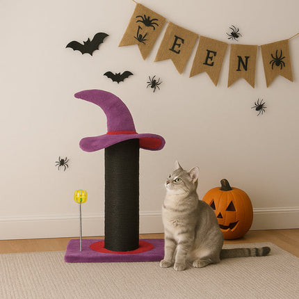 Wizard Hat Cat Scratching Post With Spring Ball Toy For Indoor Cats,