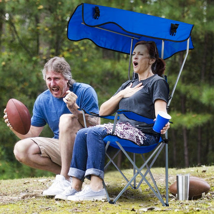 1Pc Foldable Camping Chair With Canopy Cup Holder 330LBS Max Load