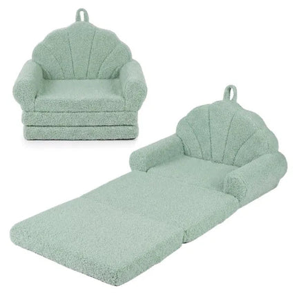 2-in-1 Flip Open Kids Sofa Lounger, Teddy Fleece Toddler Couch With