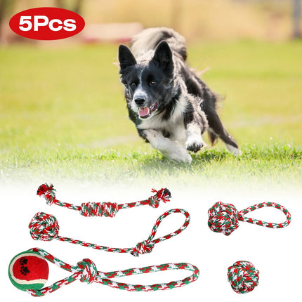 Set Of 5Pcs Christmas Dog Rope Chew Toys Dog Interactive Toys Set For