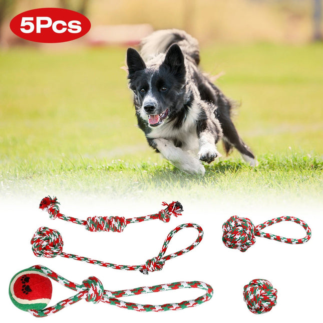 Set Of 5Pcs Christmas Dog Rope Chew Toys Dog Interactive Toys Set For