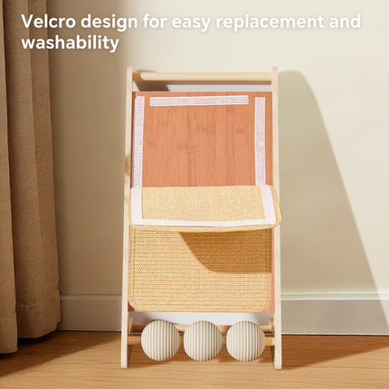 Large Vertical Sisal Cat Scratcher With Balls, Wooden Frame -Sisal