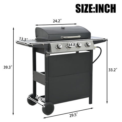 Propane Gas Grill 4 Burner Barbecue Grill, Stainless Steel 34,000 BTU