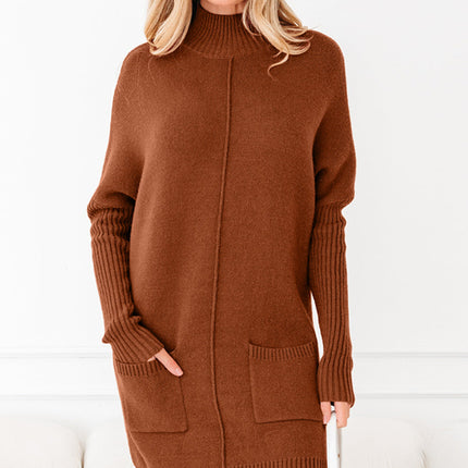 Solid Ribbed Mock Neck Sweater Dress