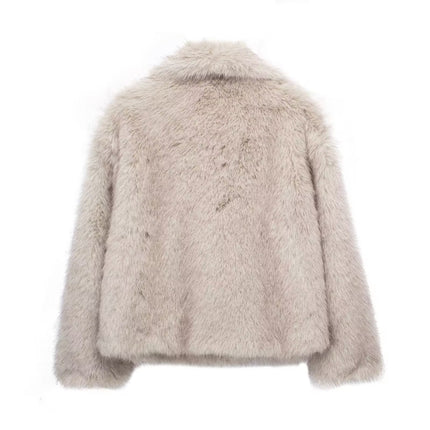 Winter Plush Coat Fashion Warm Thicken Fluffy Lapel Jacket Outwear