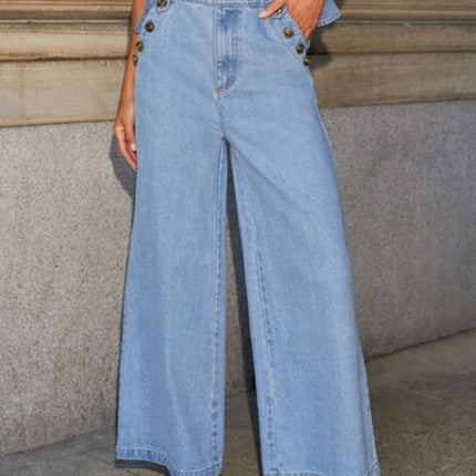 Button Decor High Rise Jeans for Women Effortless Style