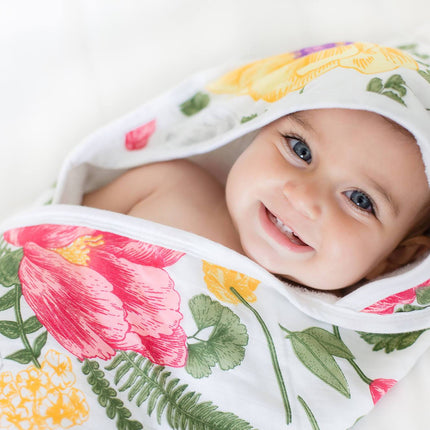 Baby Hooded Towel, Muslin-Backed, Buttery Soft Terry, Floral Print