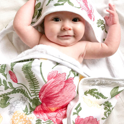 Baby Hooded Towel, Muslin-Backed, Buttery Soft Terry, Floral Print
