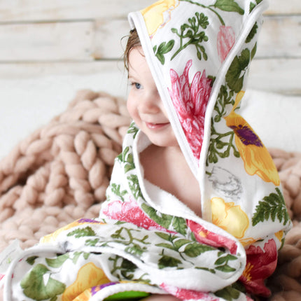 Baby Hooded Towel, Muslin-Backed, Buttery Soft Terry, Floral Print