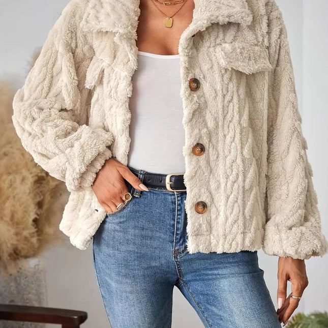 Cozy Textured Fleece Button-Up Outerwear