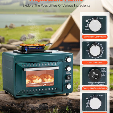 Outdoor Oven 2-in-1 Portable Gas Camping Stove Oven Combo Adjustable