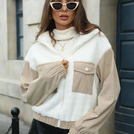 Contrast Zip Up Long Sleeve Jacket