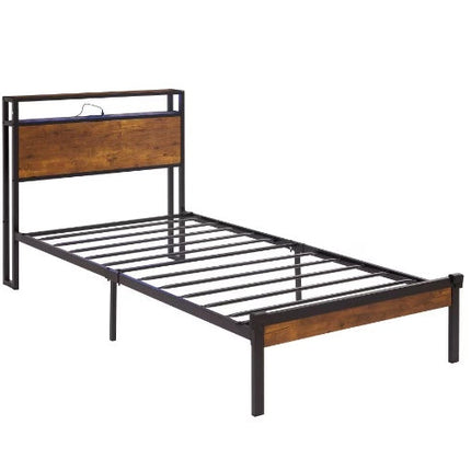 Twin Size Metal Platform Bed Frame With Wooden Headboard And Footboard