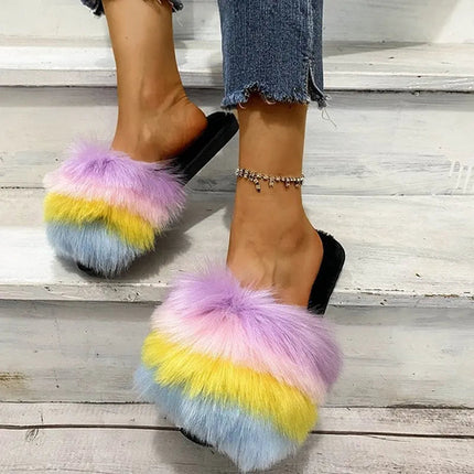 Fuzzy Open Toe Flats Sandals
