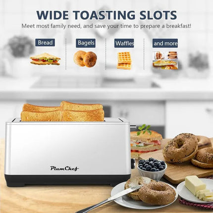 4-Slice Toaster, Extra Wide Long Slot Toaster, 6 Browning Settings,