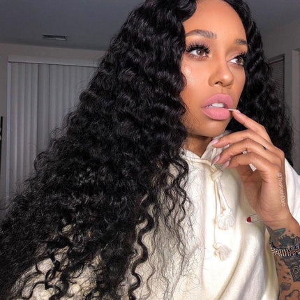 180% Density Full 4x4 Transparent Lace Front Deep Wave Human Hair Wigs