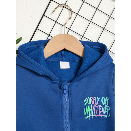 Toddler Girl Zip Up Hoodie Jacket Sorry Or Whatever Letter Print Long