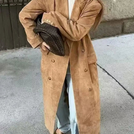 Double-Breasted Lapel Collar Long Coat