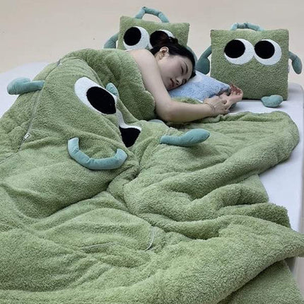 Big Eyes 2-in-1 Convertible Throw Pillow Blanket, Cute Whimsical Soft