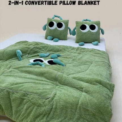 Big Eyes 2-in-1 Convertible Throw Pillow Blanket, Cute Whimsical Soft